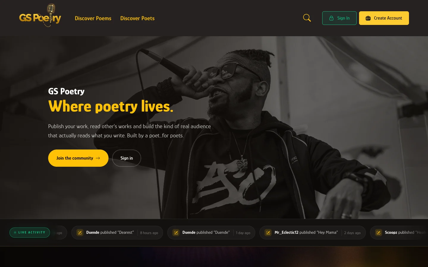 The GS Poetry website, open on a laptop and on a phone
