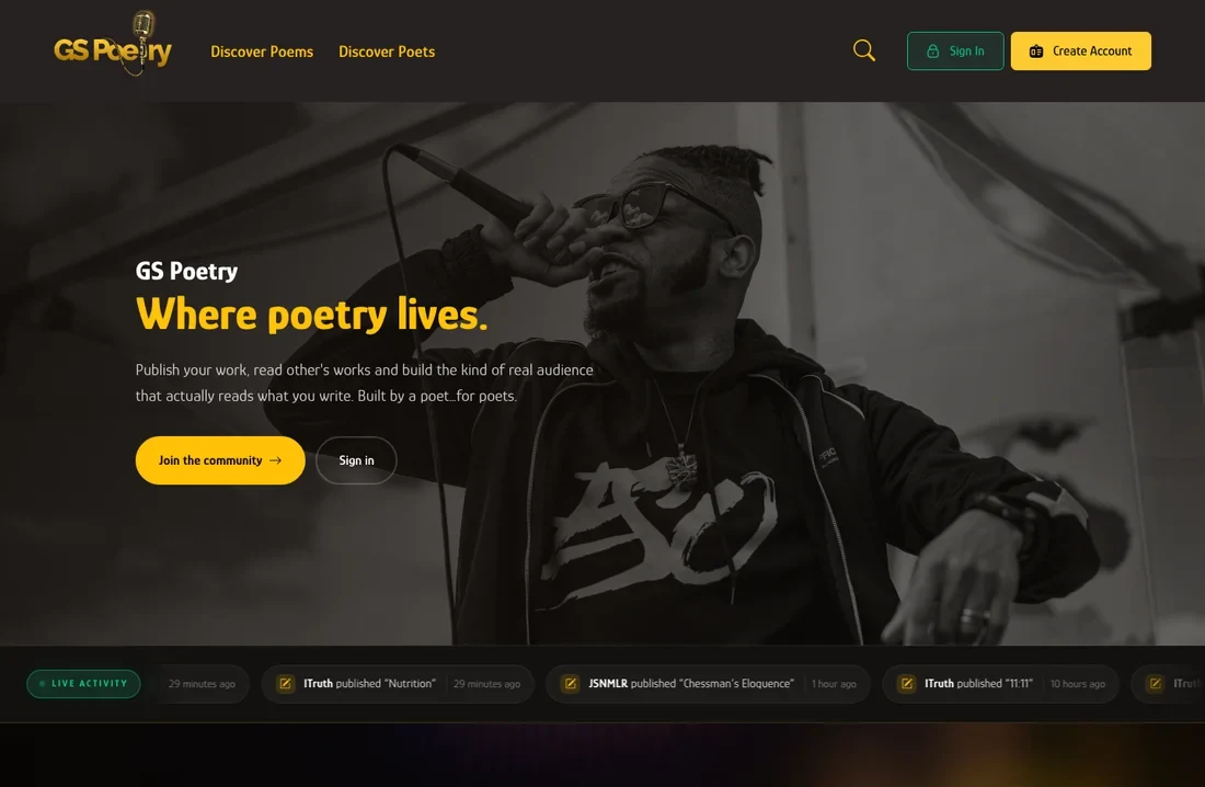 GS Poetry's live community homepage
