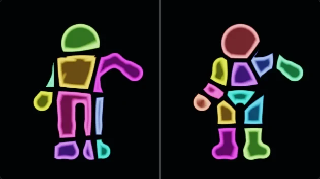 Two posed figures built from signed distance fields