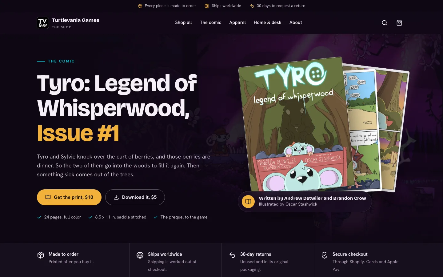 The Turtlevania online store, open on a laptop and on a phone
